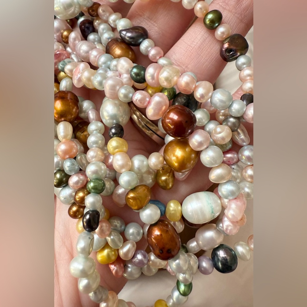 Sterling Silver 925 7-Strand Multi-Color Pearl Genuine Necklace Collar Choker - Picture 4 of 11